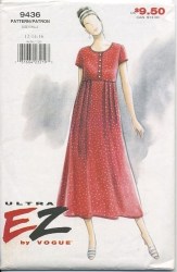 9436 VOG LONG PULLOVER EMPIRE FLARE SS DRESS PATTERN 6-16